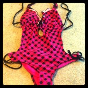Pink and black swimsuit