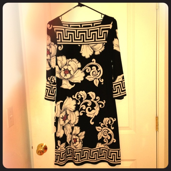 SOLD - WHBM Black and white flowered sheath dress