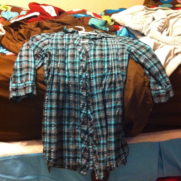 *REDUCED!***Teal shimmery plaid with bling on back