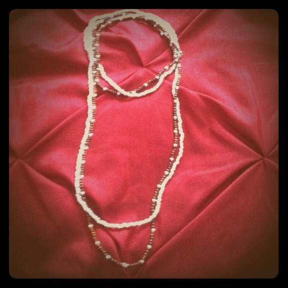 Brown & White Beaded Necklaces.