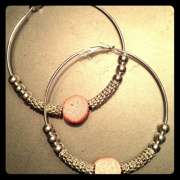Coral and silver hoops