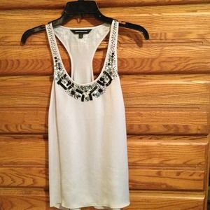 Express grey/silver, silk, embellished racerback.