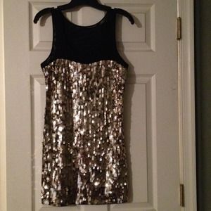 Sequin gold dress w/ blck mesh top.