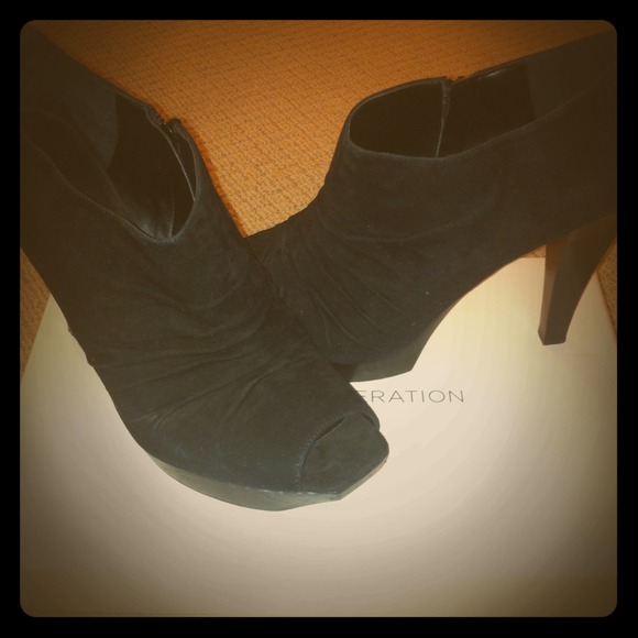 Sold:BCBG black peep toe booties