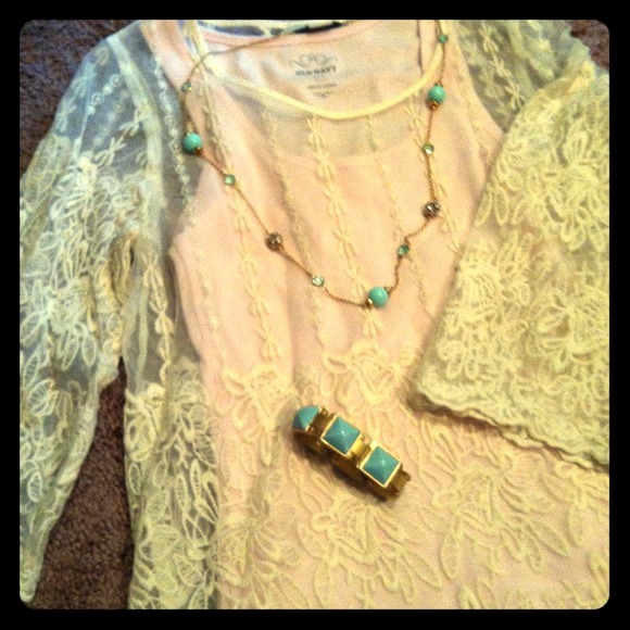 SOLD Cream lace F21 top and pale pink tank top