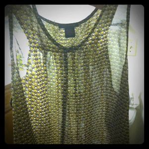 Sheer high low sleeveless top with gold sparrows