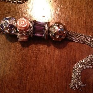 Sterling silver charm long necklace with crystal
