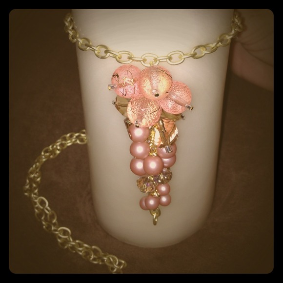 Long Coral and gold necklace