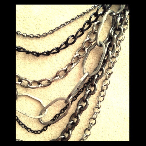 Long Gunmetal multi chain necklace