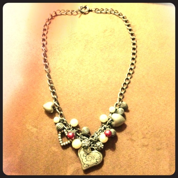 Chunky Pewter style and purple necklace