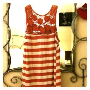 Striped tank w crocheted rose detailing