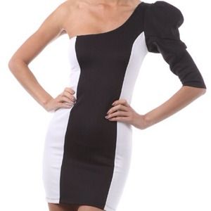 Color Block Puff Sleeve Dress