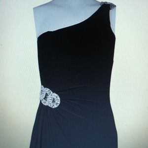 Cachet One Shoulder Dress w/Beaded Side & Strap