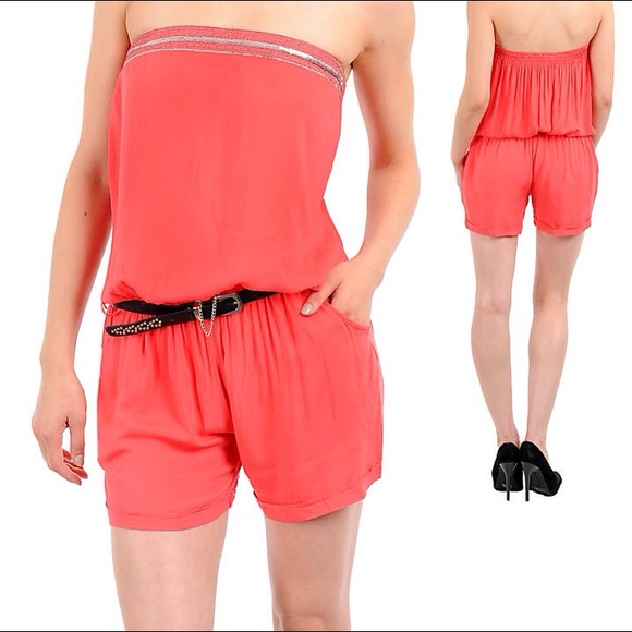 NWT! Super cute coral belted romper