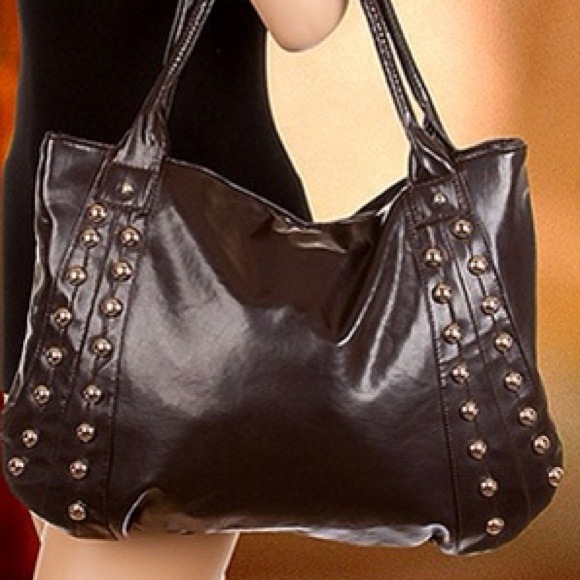 Brown studded handbag