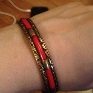 Price reduced Vintage gold and dark coral bracelet