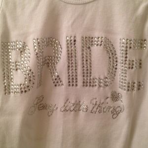 White tank with rhinestone writing: "bride"