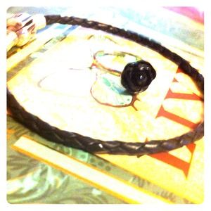 Leather Pandora Bracelet and Black Rose Ring