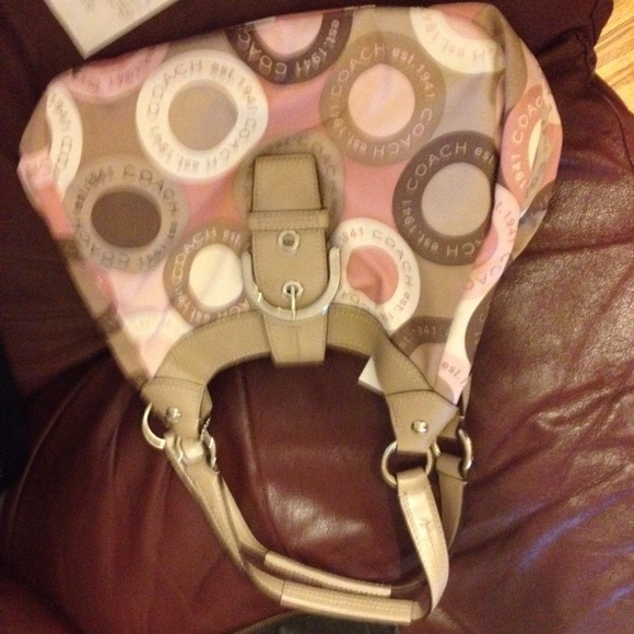 NWT pink and brown Coach bag