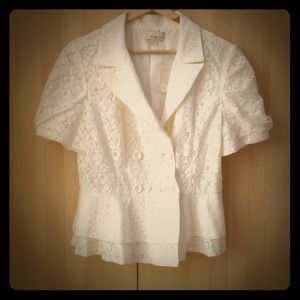 White lace short sleeve blazer. Never Worn. Sold.