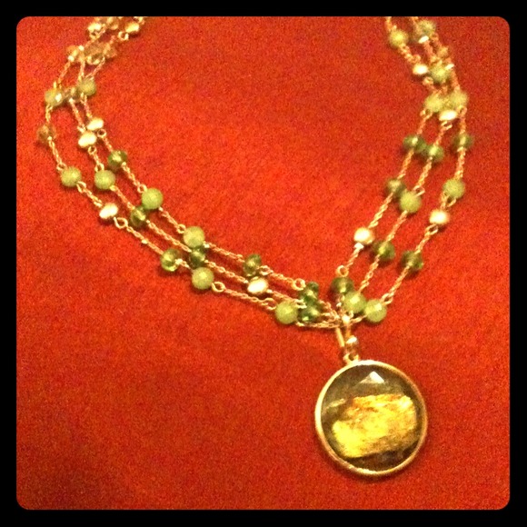 3 Tiered Glass Beaded Necklace with pendant