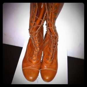 Full lace up mid-calf leather boots!
