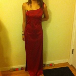 Cranberry red sequined one shoulder formal