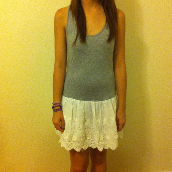 Grey jersey and ivory lace dress
