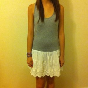 Grey jersey and ivory lace dress