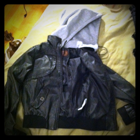 Leather Jacket with Removable Hood