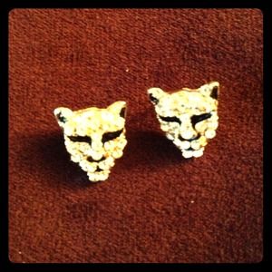 Lion face crystal studs