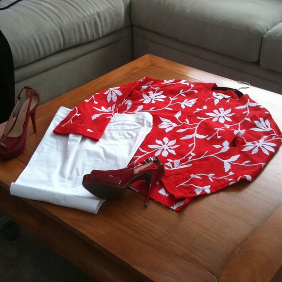 Red embroidered tunic