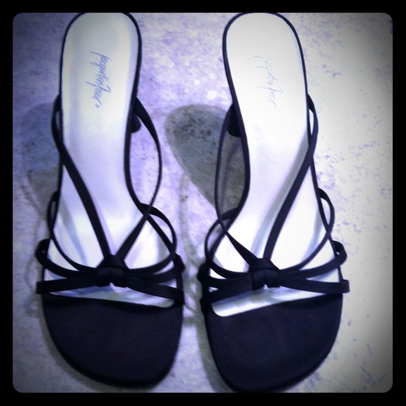 Black satin strappy heels WORN ONCE