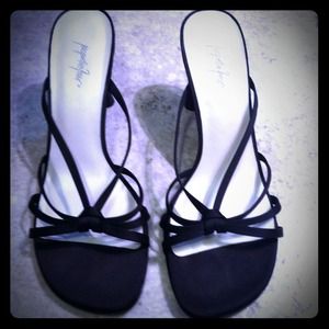 Black satin strappy heels WORN ONCE