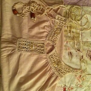 Beige beaded halter top