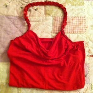 Red sequin drape-neck halter top