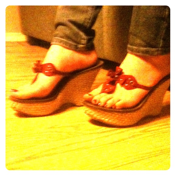 Nine West wedge woven heel.