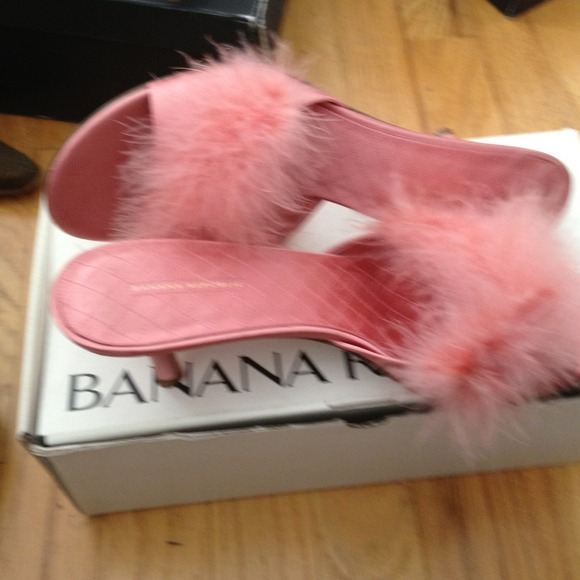 Banana Republic pink fuzzy slippers.