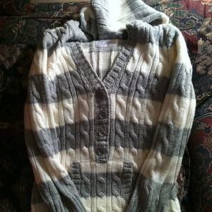 Kids Gray & White Striped Hooded Sweater