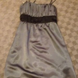 Charcoal gray dress with black tie