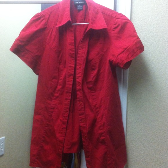 Lane Bryant dark red button up short sleeve shirt
