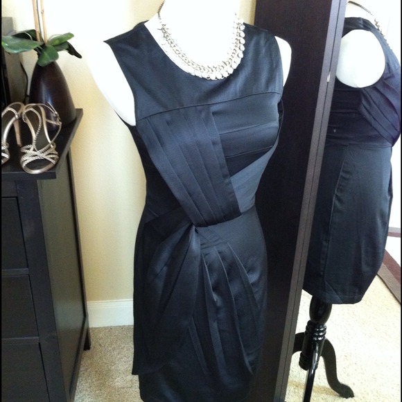 Black silky dress with pleat detail