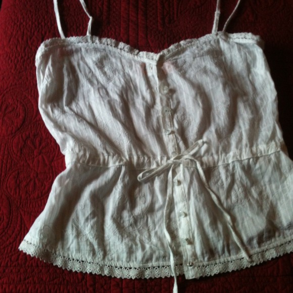 Embroidered top with lace trim