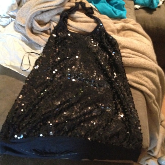 Black sequin halter top. - Picture 1 of 3