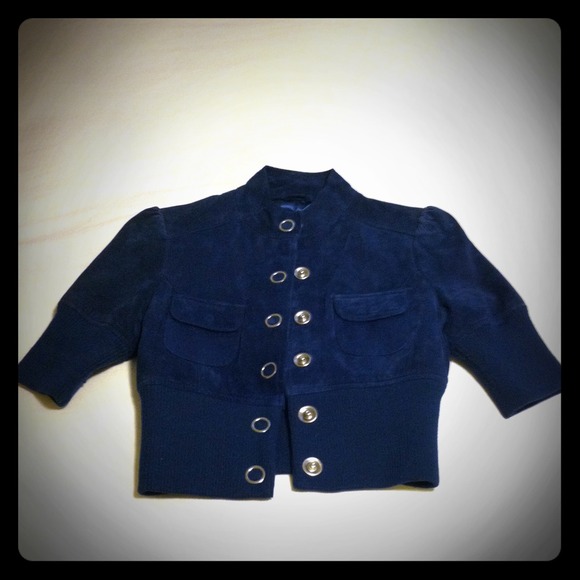 🌟SOLD🌟Navy Cropped Short Sleeved Leather Jacket