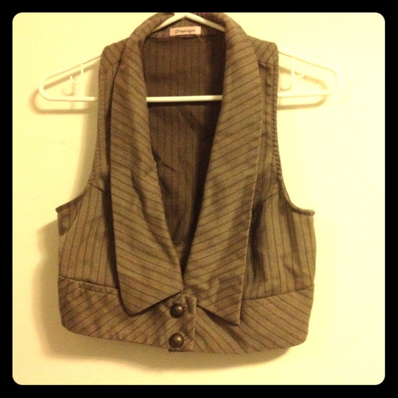 Pretty Striped Brown Button Down Vintage Vest Size Medium Papaya - Picture 1 of 4