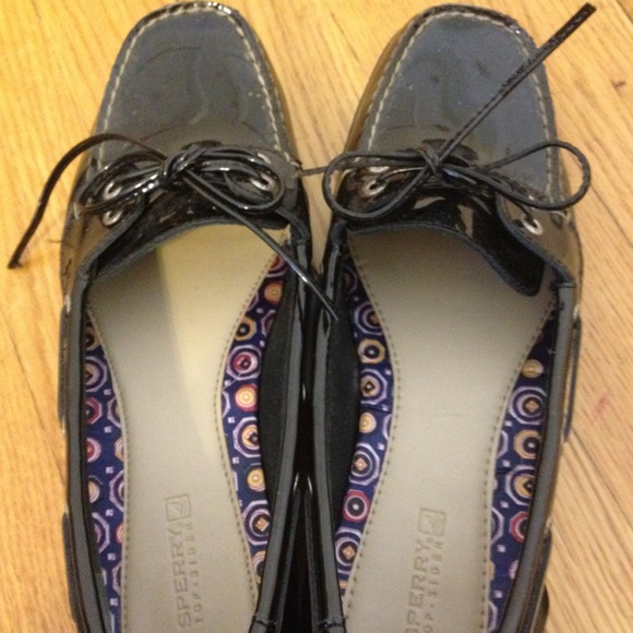 New sperry topsiders in shiny black patent in 9