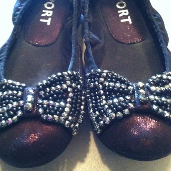 Dark purple sparkly bow flats