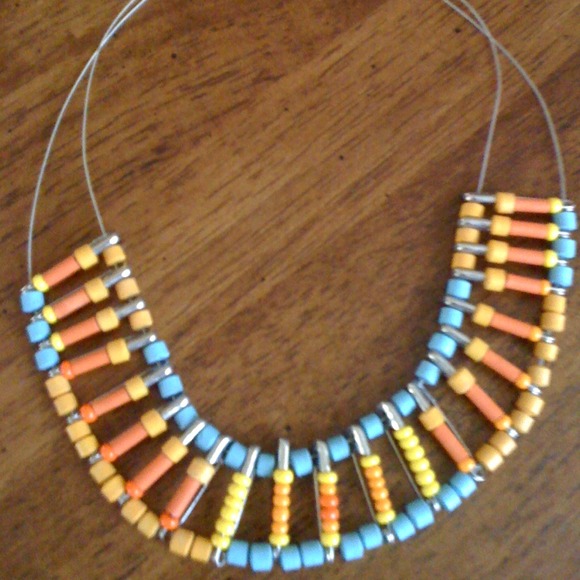 Blue Orange Yellow Bib Necklace - Picture 1 of 2