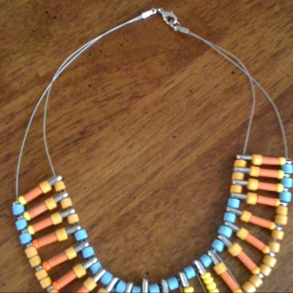 Blue Orange Yellow Bib Necklace - Picture 2 of 2